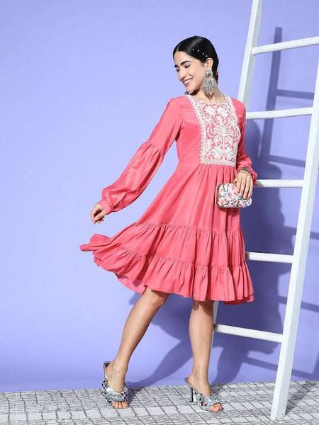 dress yoke design Induss Embroidered Yoke Design Midi Dress
