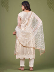 Ivory Embroidered Partywear Straight-Cut-Suit - Inddus.com