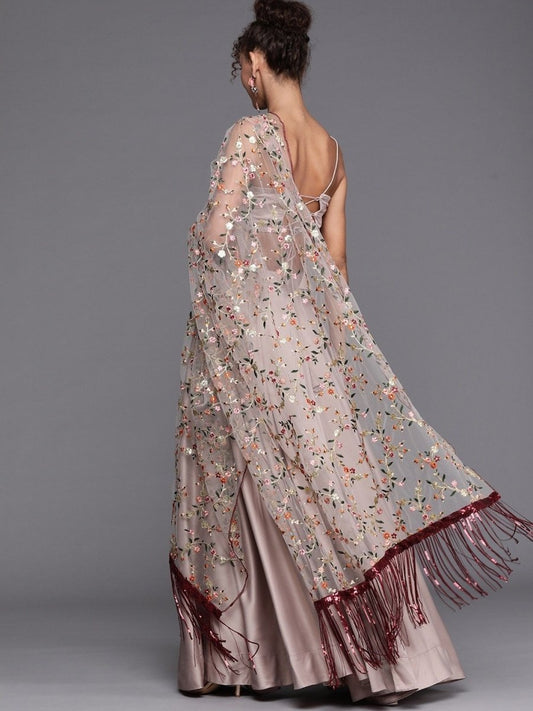 Ivory Solid SemiStitched Lehenga with Blouse and Sequinned Embroidered Dupatta - inddus-us