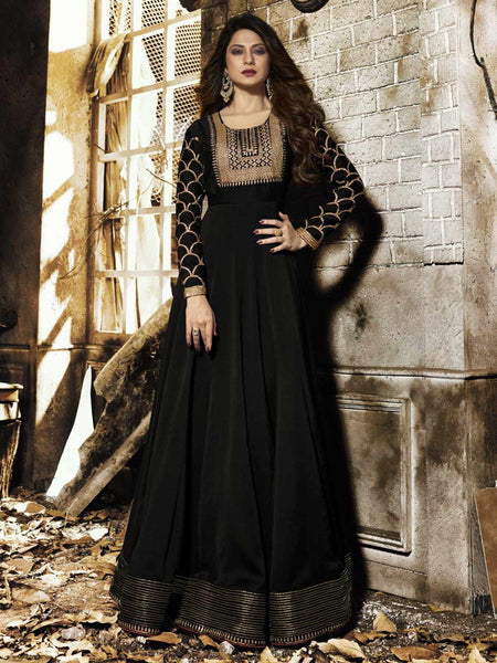 Buy Jennifer Winget Black Silk Georgette Partywear Anarkali Suit Online at Best Price. Inddus