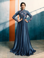 Jennifer Winget Blue Satin Silk Gown Style Readymade Suit - inddus-us