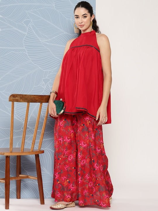Kurti With Floral Palazzos - Inddus.com