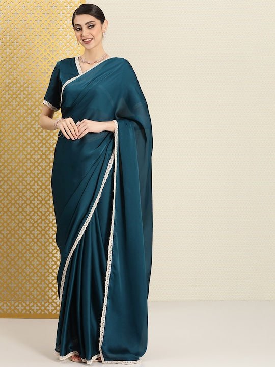 Laced Border Satin Saree - Inddus.com