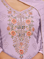 Lavendar Georgette Embroidered Partywear Palazzo Suit - Inddus.com