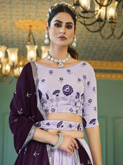 Lavender Georgette Embroidered Lehenga Choli - Inddus.com