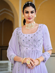Lavender Georgette Partywear Anarkali Suit - Inddus.com
