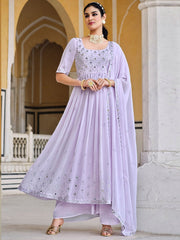 Lavender Georgette Partywear Anarkali Suit - Inddus.com