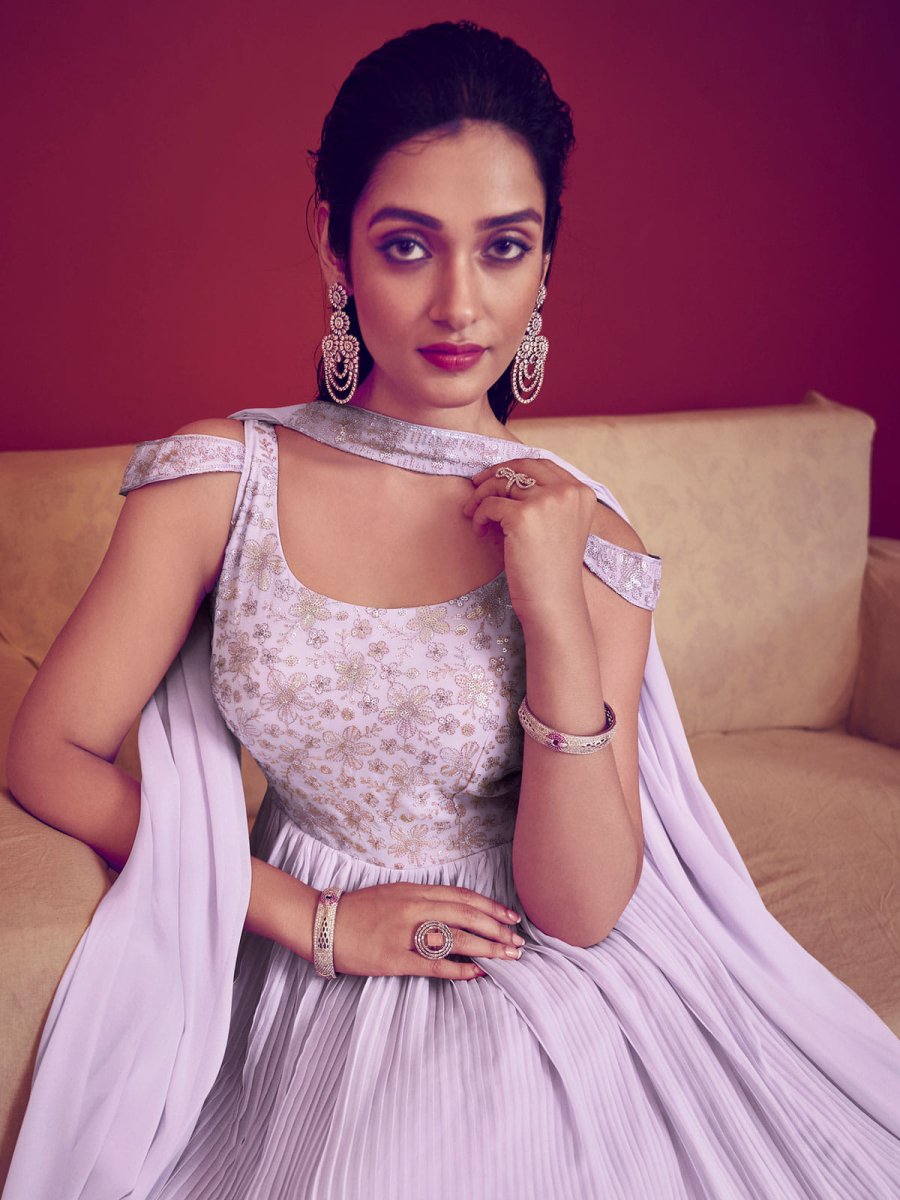 Lavender Georgette Partywear Gown - Inddus.com