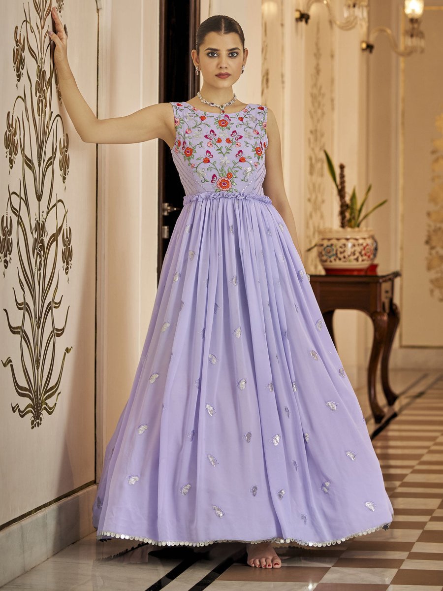 Lavender Georgette Wedding Gown - Inddus.com