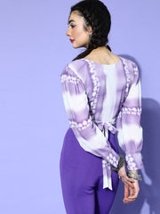 Lavender Polyester Dyed Crop Top - Inddus.com