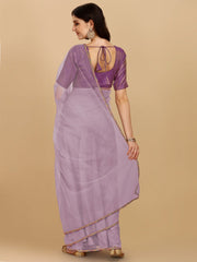 Lavender & Purple Woven Design Net Saree - Inddus.com