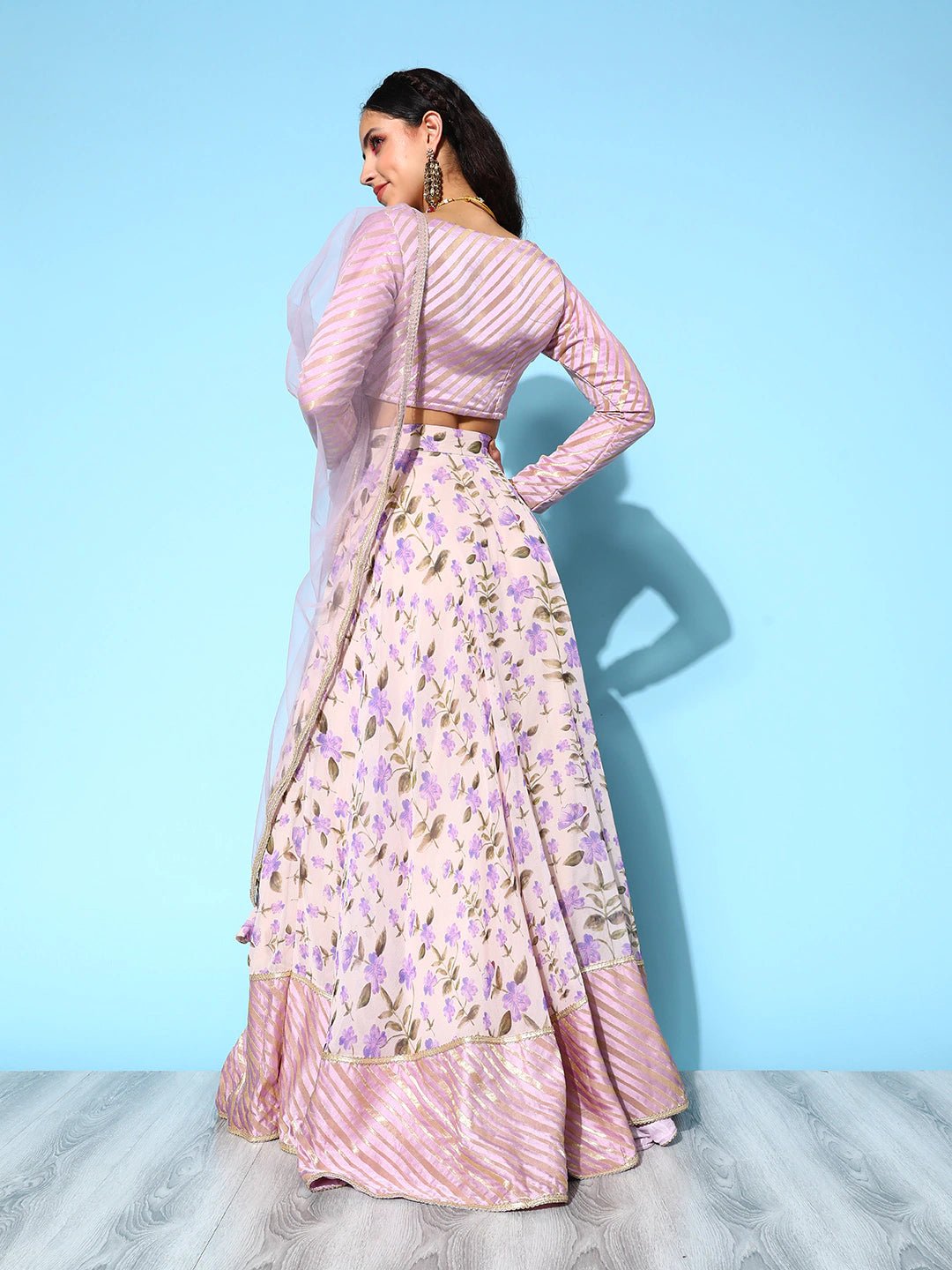 Lavender Semi-Stitched Lehenga & Unstitched Blouse With Dupatta - Inddus.com