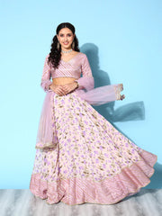 Lavender Semi-Stitched Lehenga & Unstitched Blouse With Dupatta - Inddus.com
