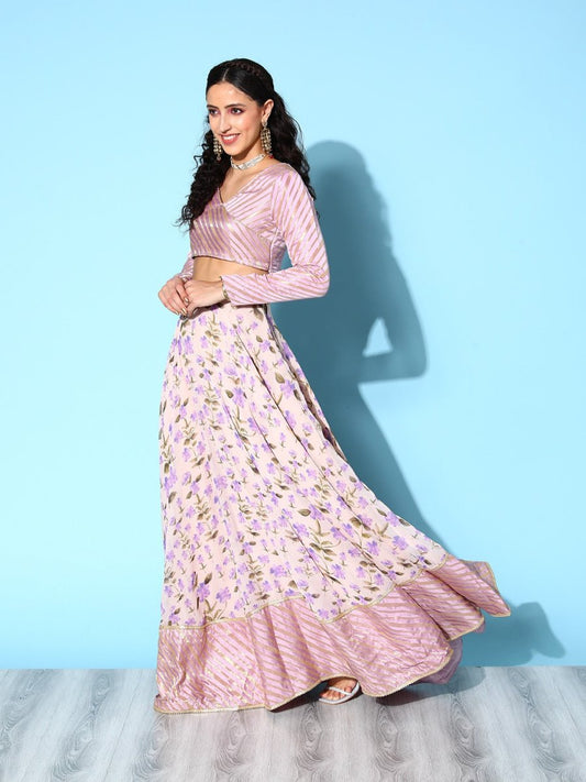 Lavender Semi-Stitched Lehenga & Unstitched Blouse With Dupatta - Inddus.com