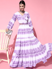 Lavender Tie and Dye Teiered Skirt with Top - Inddus.com