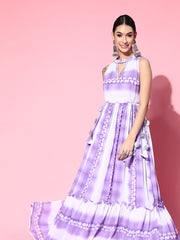 Lavender Tye and Dye Gathered Party Gown - Inddus.com