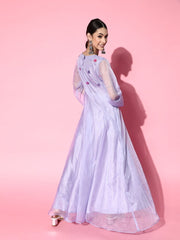 Lavender Yoke Embroidered Party Gown - Inddus.com