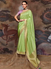 Light Green Dola Silk Embroidery Saree - Inddus.com