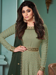 Light Green Georgette Partywear Gown - Inddus.com
