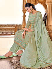 Light Green Viscose Georgette Wedding Pakistani Style Suit - Inddus.com