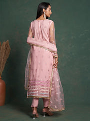 Light Pink Embroidered Partywear Straight-Cut-Suit - Inddus.com