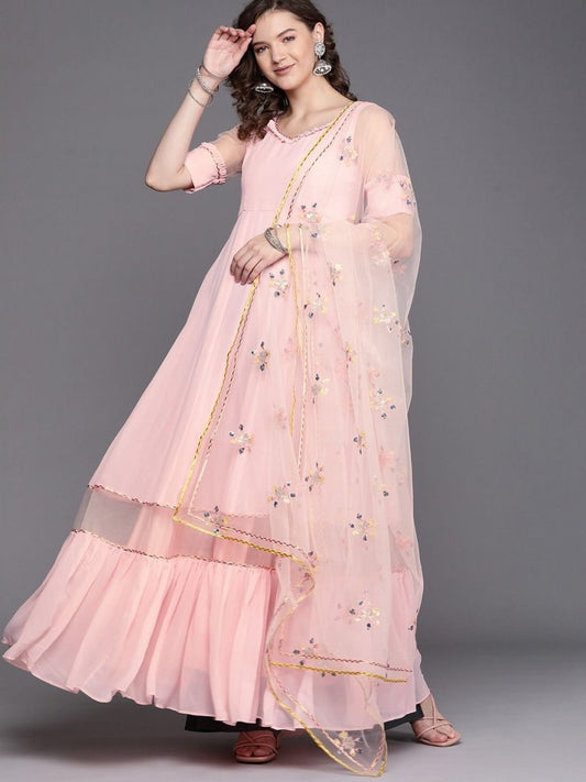 Light Pink Solid Kurta with Dupatta - Inddus.com