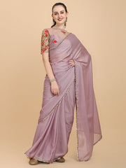 Lilac Embroidered Silk Blend Saree - Inddus.com