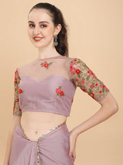 Lilac Embroidered Silk Blend Saree - Inddus.com