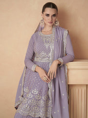 Lilac Embroidered Wedding Wear Sharara-Style-Suit - Inddus.com