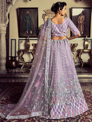Lilac Georgette Embroidered Lehenga Choli - Inddus.com