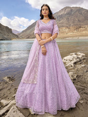 Lilac Net Embroidered Lehenga Choli - Inddus.com