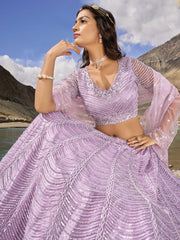 Lilac Net Embroidered Lehenga Choli - Inddus.com