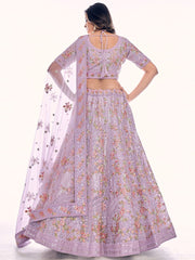 Lilac Net Embroidered Lehenga Choli - Inddus.com