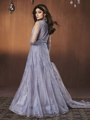 Lilac Net Partywear Gown - Inddus.com