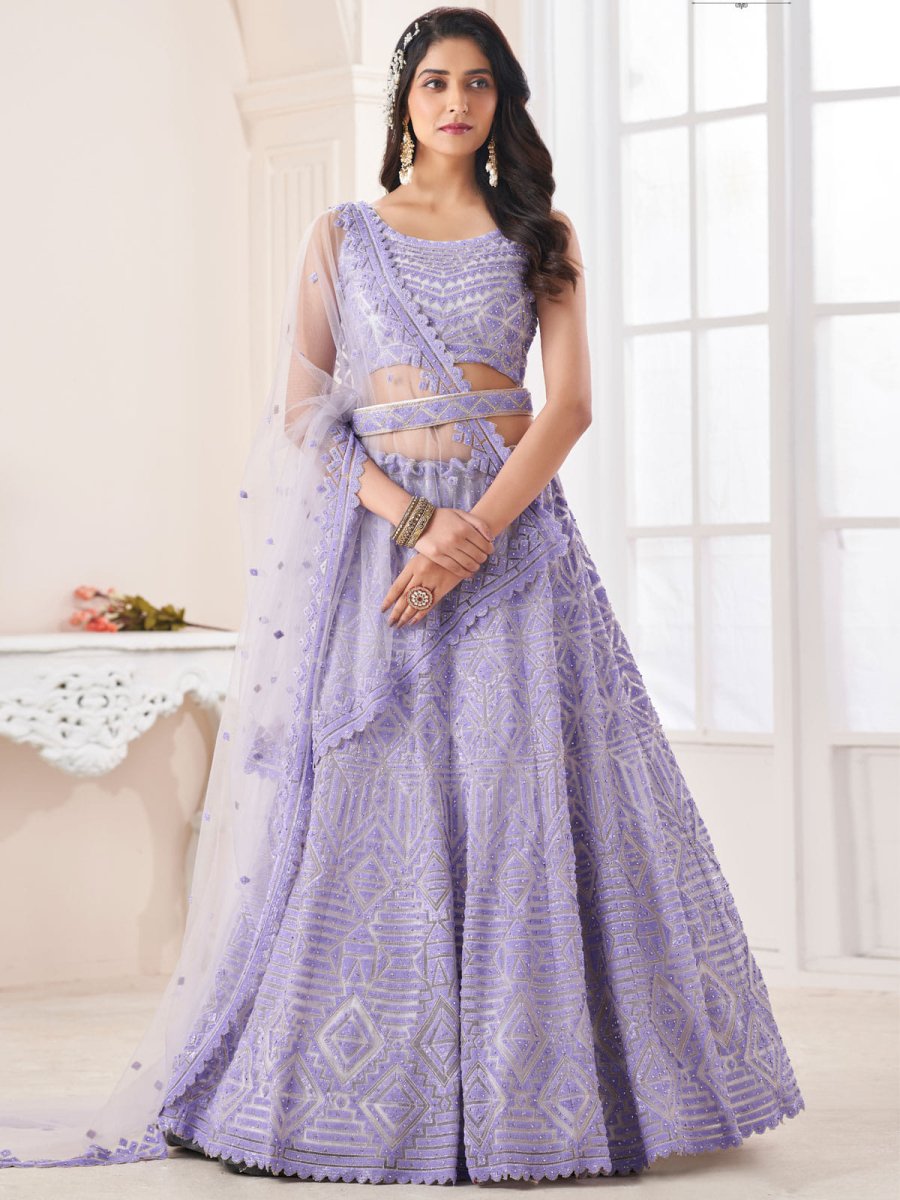 Lilac Net Wedding Lehenga Choli - Inddus.com