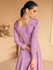 Lilac Silk Partywear Anarkali Suit - Inddus.com