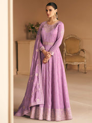 Lilac Silk Partywear Anarkali Suit - Inddus.com