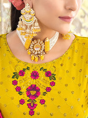 Lime Green Embroidered Partywear Sharara-Style-Suit - Inddus.com