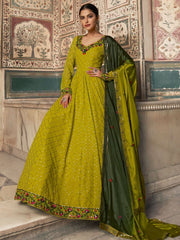 Lime Green Georgette Festive Gown - Inddus.com