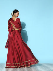 Magenta Embroidered Lehenga with Blouse and Dupatta - Inddus.com