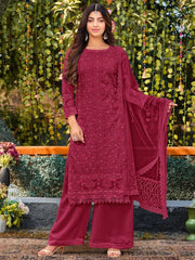 Magenta Embroidered Partywear Palazzo Suit - Inddus.com