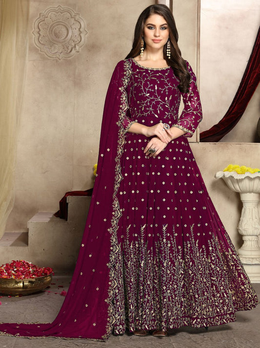 Magenta Georgette Festive Wear Anarkali Suit - Inddus.com