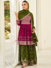 Magenta Georgette Partywear Sharara-Style-Suit - Inddus.com