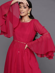 Magenta Georgette Solid Palazzo Suit - inddus-us