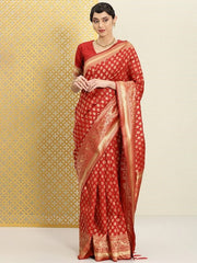 Magenta & Pink Ethnic Motifs Zari Silk Blend Saree - Inddus.com