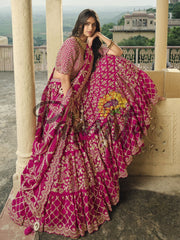 Magenta Pink Hand Embroidered Lehenga Choli Set - Inddus.com