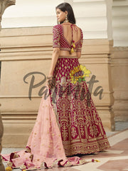 Magenta Pink Multi thread and Sequinned Embroidered lehenga - Inddus.com