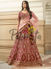 Magenta Pink Multi thread and Sequinned Embroidered lehenga - Inddus.com