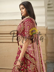 Magenta Pink Multi thread and Sequinned Embroidered lehenga - Inddus.com
