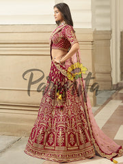 Magenta Pink Multi thread and Sequinned Embroidered lehenga - Inddus.com